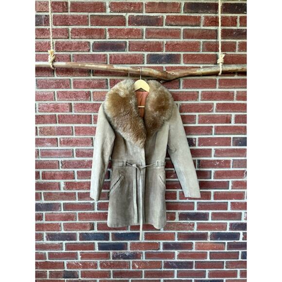 Vintage Penny Lane Tan Suede Jacket with Fur Collar Size XS-S - Picture 2 of 9
